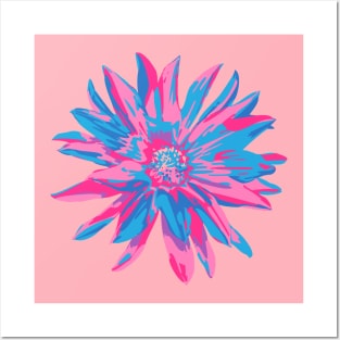 DAHLIA BURSTS Abstract Blooming Floral Summer Bright Flowers - Fuchsia Pink Blue Purple on Blush - UnBlink Studio by Jackie Tahara Posters and Art